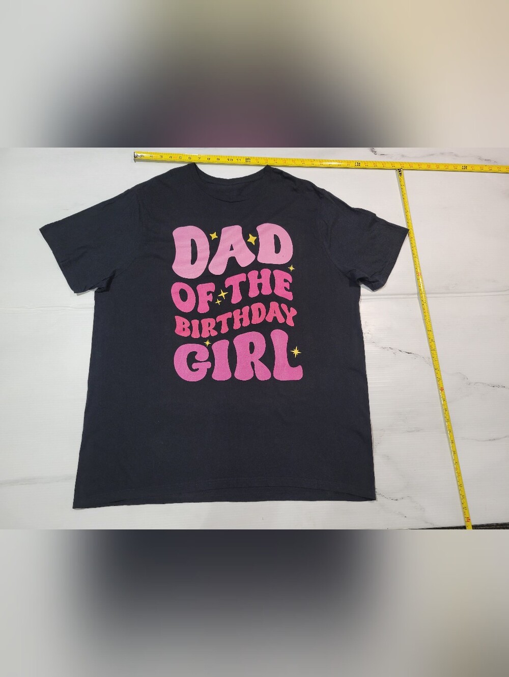 Black Dad Of The Birthday Girl T-Shirt Mens L XL Groovy Pink Graphic